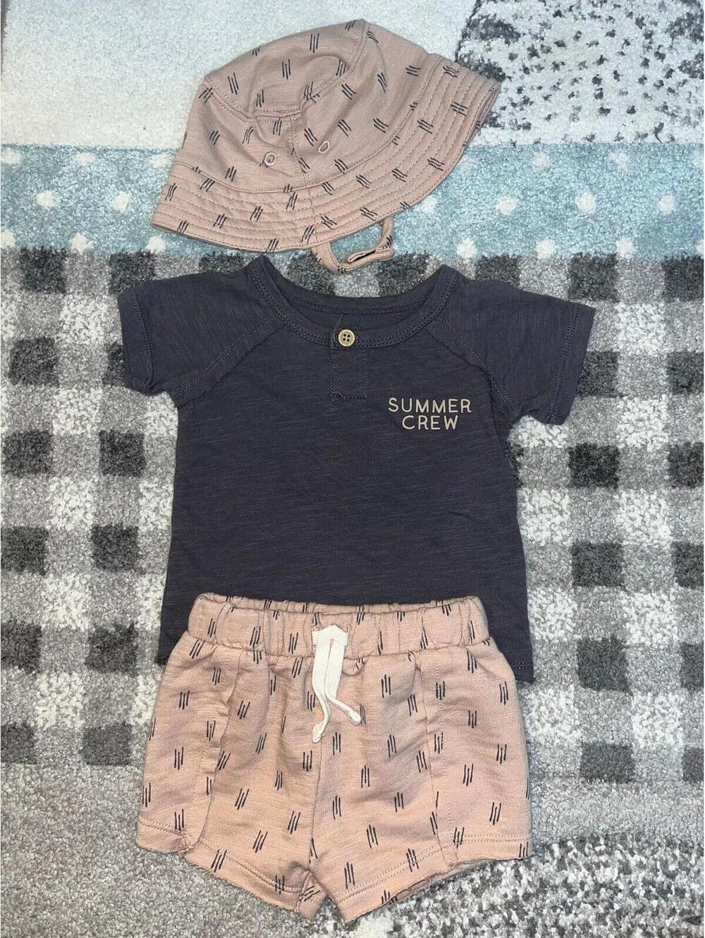 Grayson Baby Outfit 0-3M 3 Piece Set Summer Shirt Short Hat